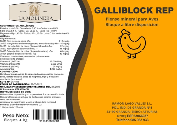 Bloque Mineral Gallinas GalliBlock Rep 4 kg